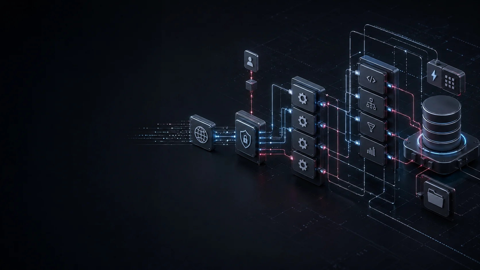Abstract service architecture connecting APIs, validation and data systems